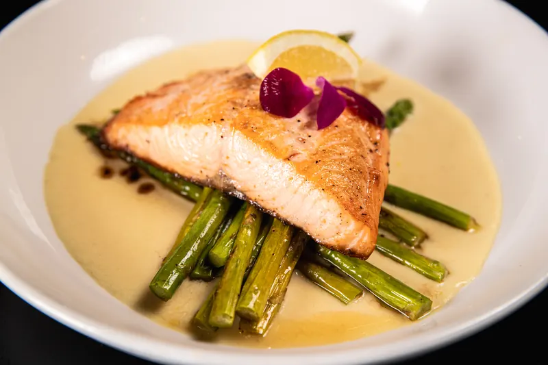 Pan seared Agave Salmon with asparagus