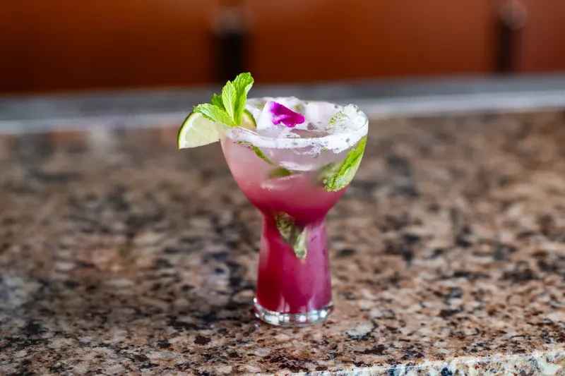 A berry cocktail with mint and lime