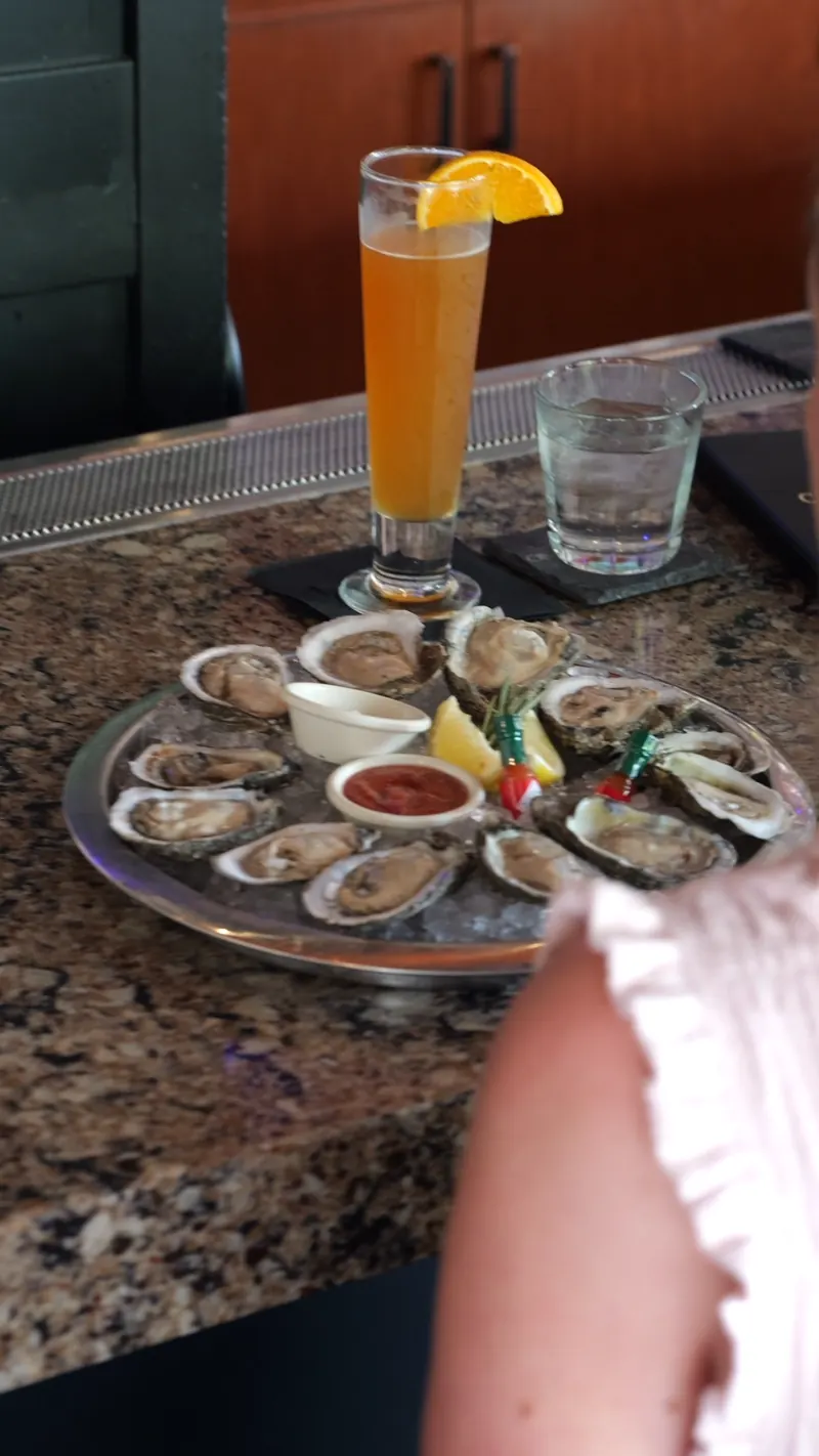 Fresh oysters on ice at the bar