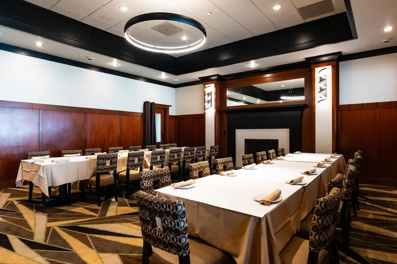 The private dining room set for a dinner party